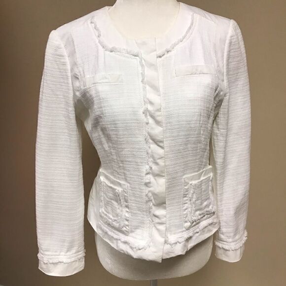 - AnnTaylor white tweed /cotton jacket     Size 6P - Picture 1 of 9